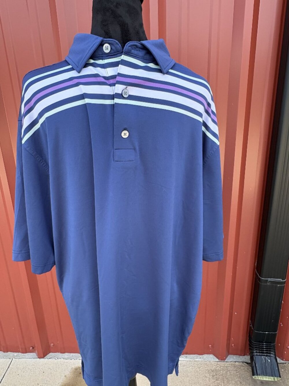 FootJoy Mens XL Blue Striped Polo Shirt Embroidered Log